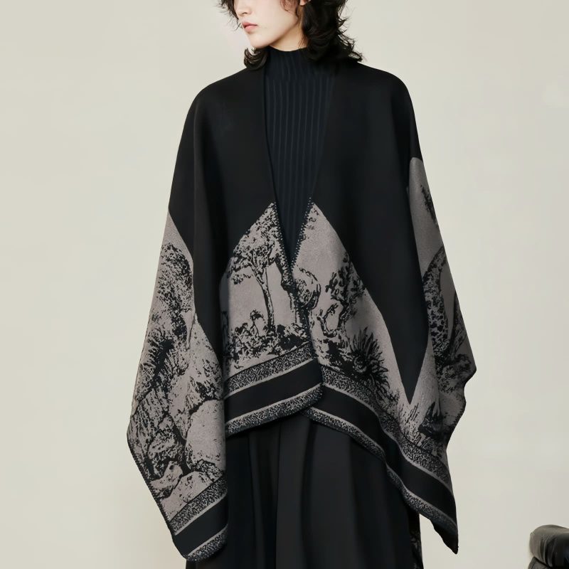 Chale Doble de Cachemira Tibetana con Diseño de Ciervo Sika Tibetan Double-sided Shawl with Sika Deer Design