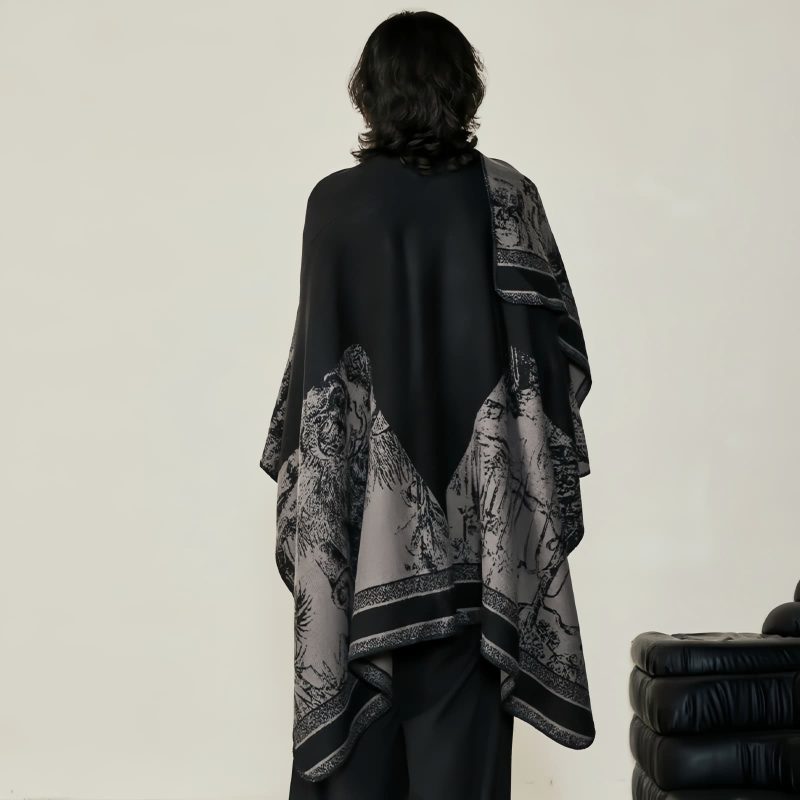 Chale Doble de Cachemira Tibetana con Diseño de Ciervo Sika Tibetan Double-sided Shawl with Sika Deer Design
