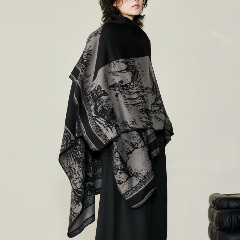 Chale Doble de Cachemira Tibetana con Diseño de Ciervo Sika Tibetan Double-sided Shawl with Sika Deer Design
