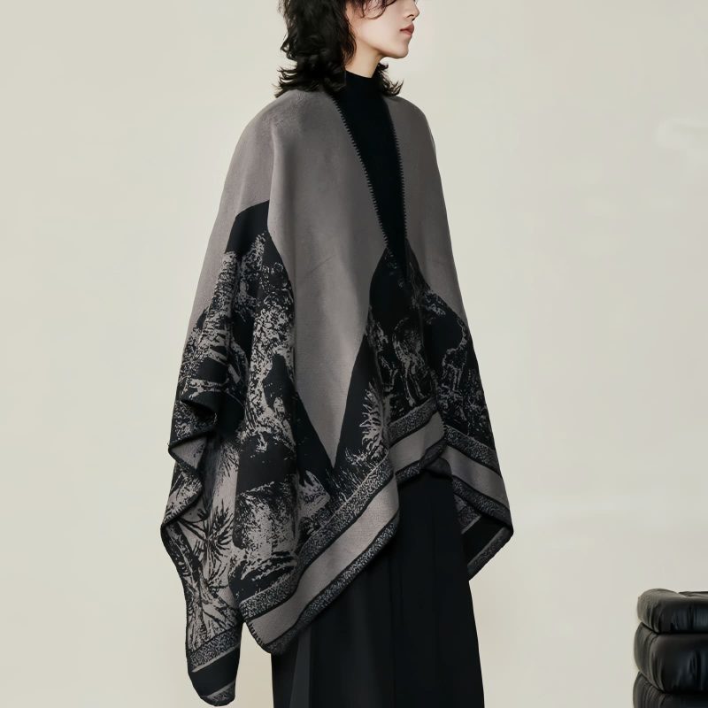 Chale Doble de Cachemira Tibetana con Diseño de Ciervo Sika Tibetan Double-sided Shawl with Sika Deer Design