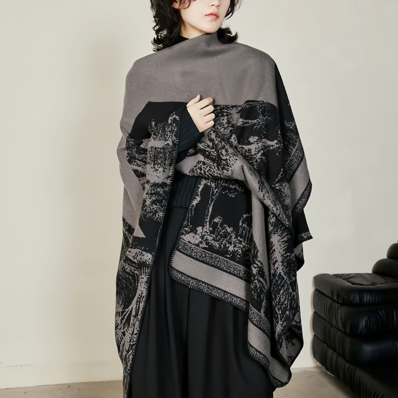 Chale Doble de Cachemira Tibetana con Diseño de Ciervo Sika Tibetan Double-sided Shawl with Sika Deer Design