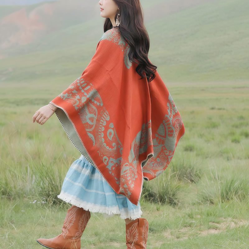 Chale Tibetano con Diseño Sencillo Tibetan Simple Pattern Shawl