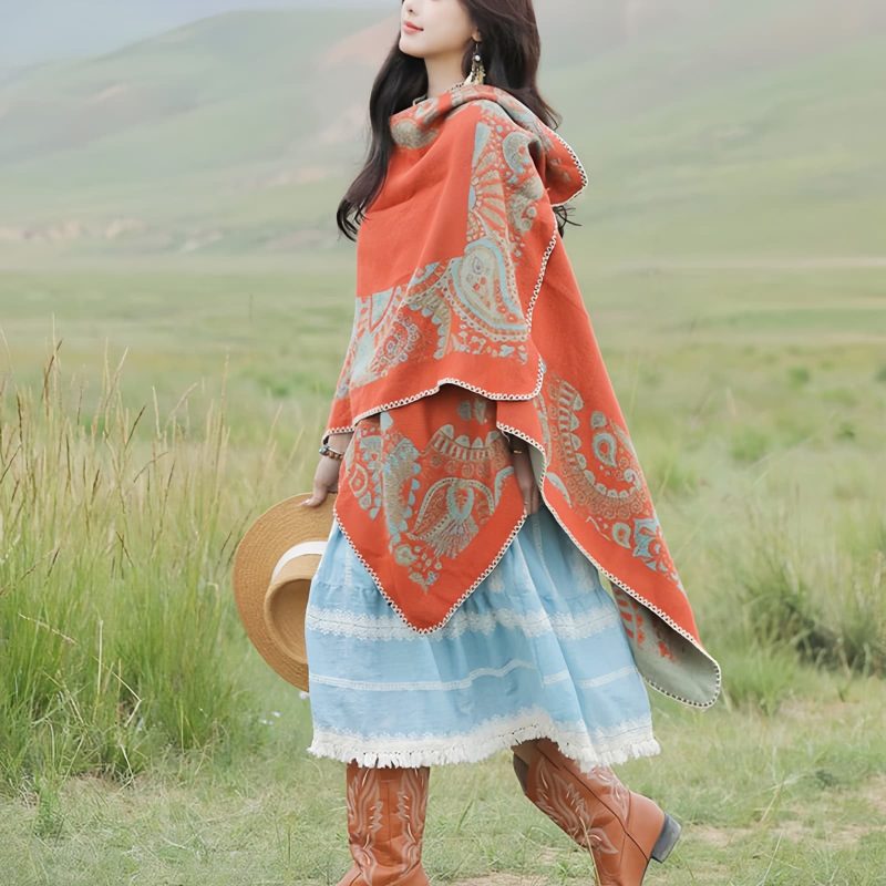Chale Tibetano con Diseño Sencillo Tibetan Simple Pattern Shawl