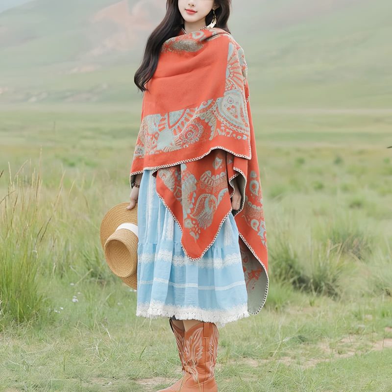 Chale Tibetano con Diseño Sencillo Tibetan Simple Pattern Shawl