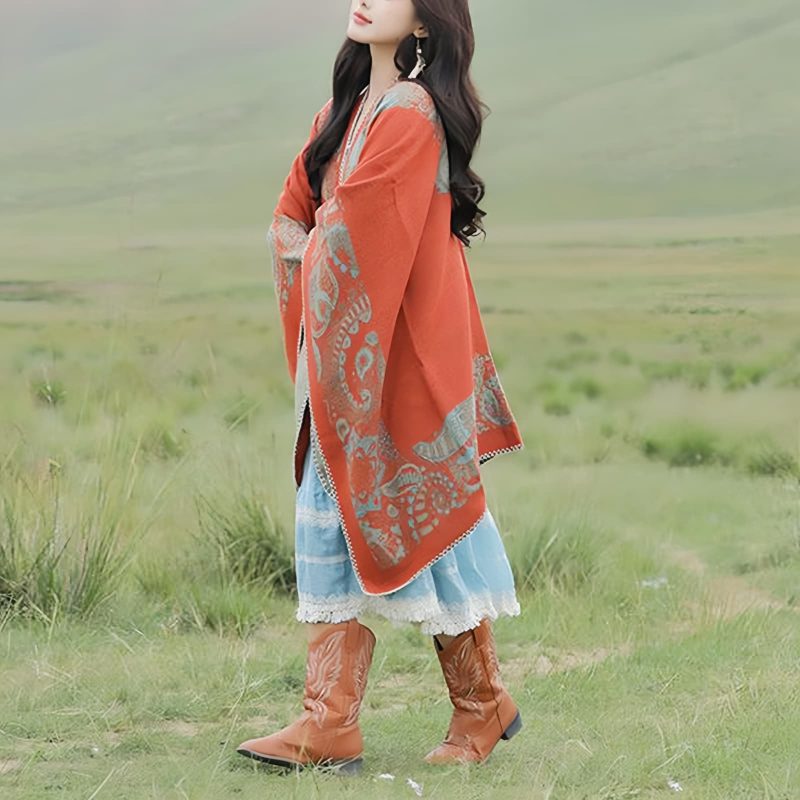 Chale Tibetano con Diseño Sencillo Tibetan Simple Pattern Shawl