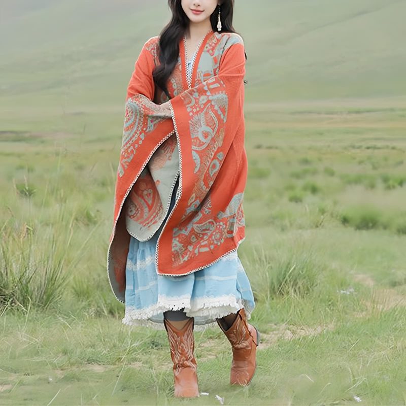 Chale Tibetano con Diseño Sencillo Tibetan Simple Pattern Shawl