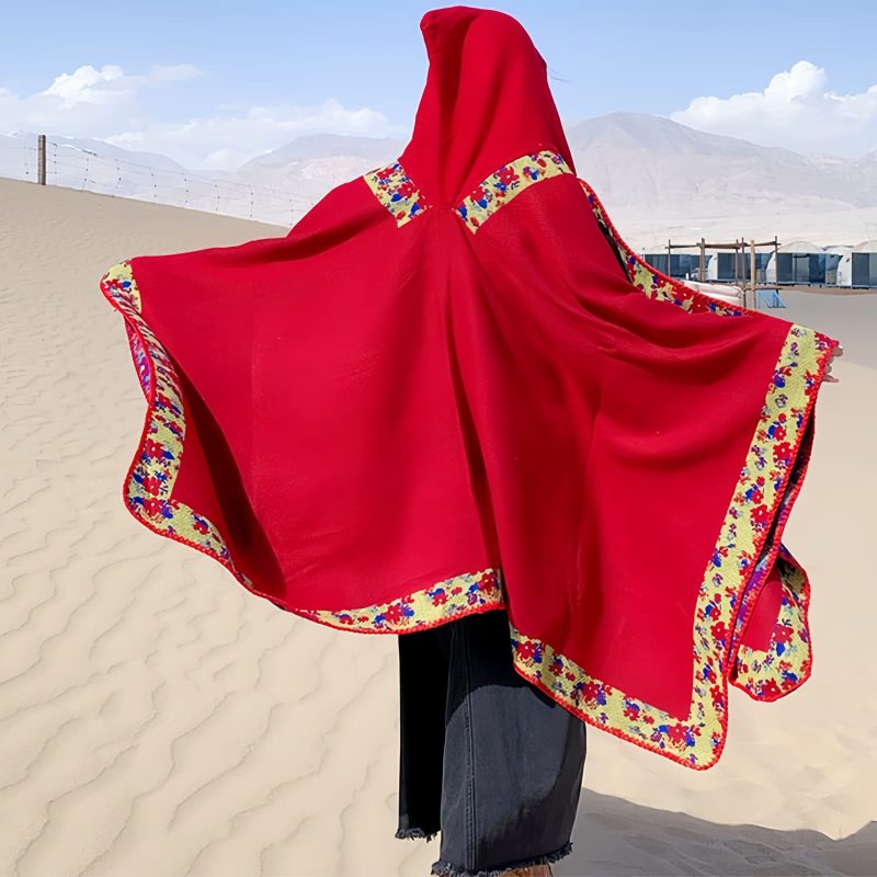 Chaleco con Capucha de Flores Pequeñas Tibetano Tibetan Small Floral Hooded Shawl