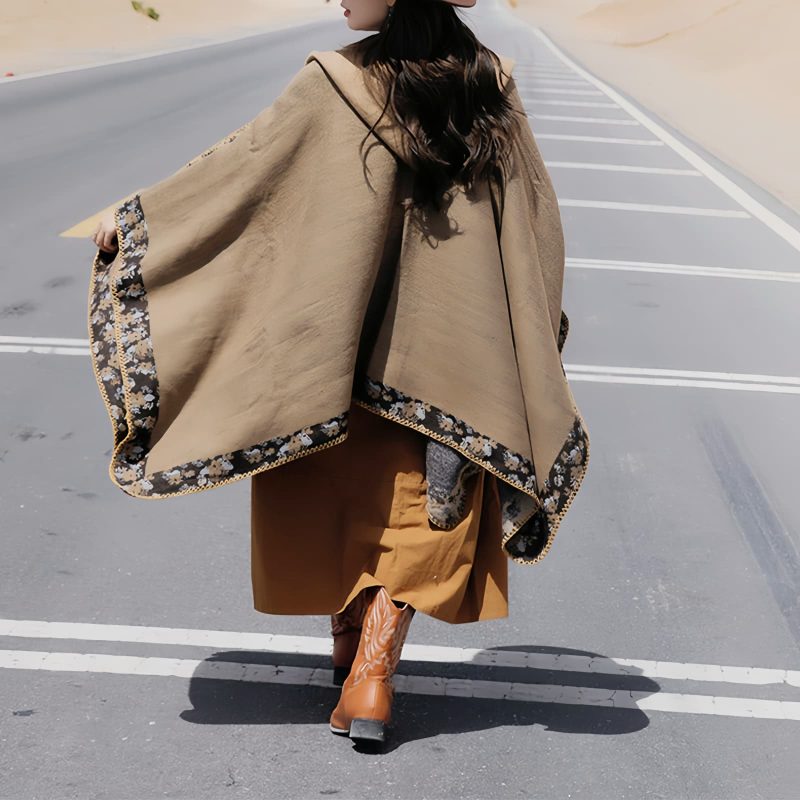 Chaleco con Capucha de Flores Pequeñas Tibetano Tibetan Small Floral Hooded Shawl