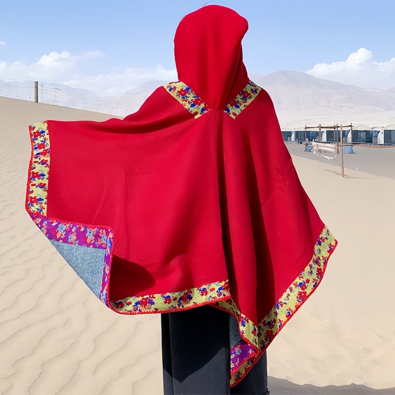 Chaleco con Capucha de Flores Pequeñas Tibetano Tibetan Small Floral Hooded Shawl