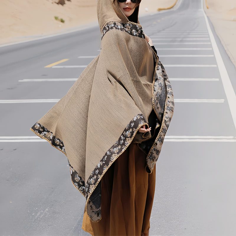 Chaleco con Capucha de Flores Pequeñas Tibetano Tibetan Small Floral Hooded Shawl