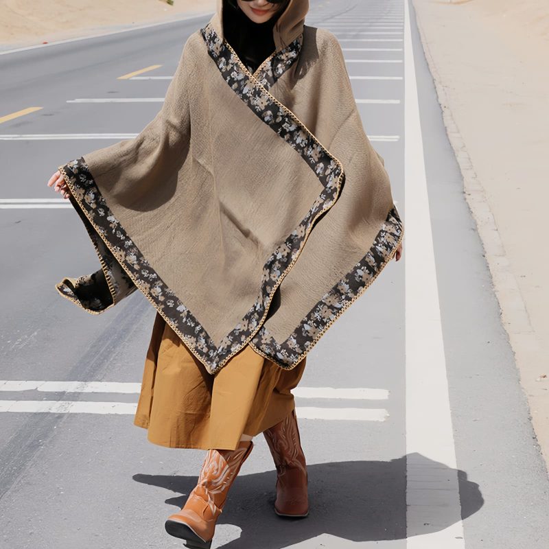 Chaleco con Capucha de Flores Pequeñas Tibetano Tibetan Small Floral Hooded Shawl