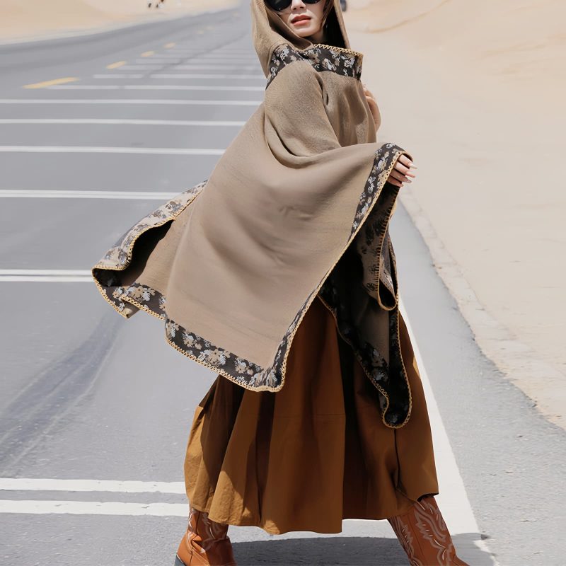 Chaleco con Capucha de Flores Pequeñas Tibetano Tibetan Small Floral Hooded Shawl