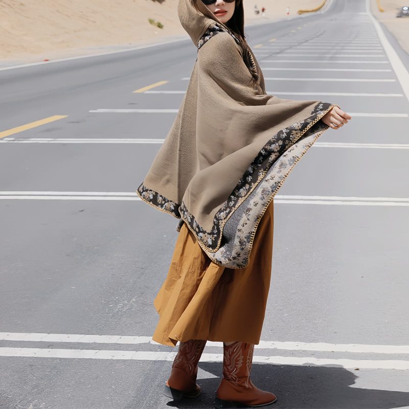 Chaleco con Capucha de Flores Pequeñas Tibetano Tibetan Small Floral Hooded Shawl