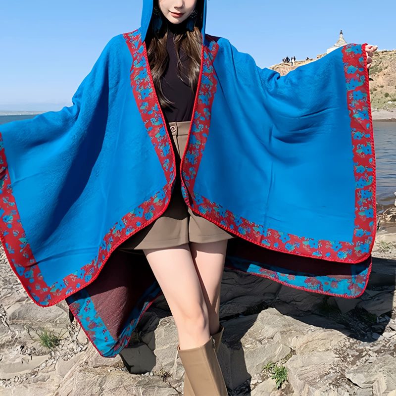 Chaleco con Capucha de Flores Pequeñas Tibetano Tibetan Small Floral Hooded Shawl