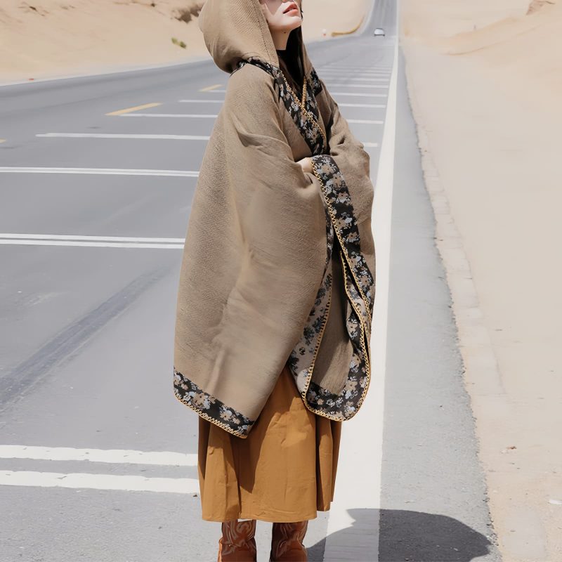 Chaleco con Capucha de Flores Pequeñas Tibetano Tibetan Small Floral Hooded Shawl
