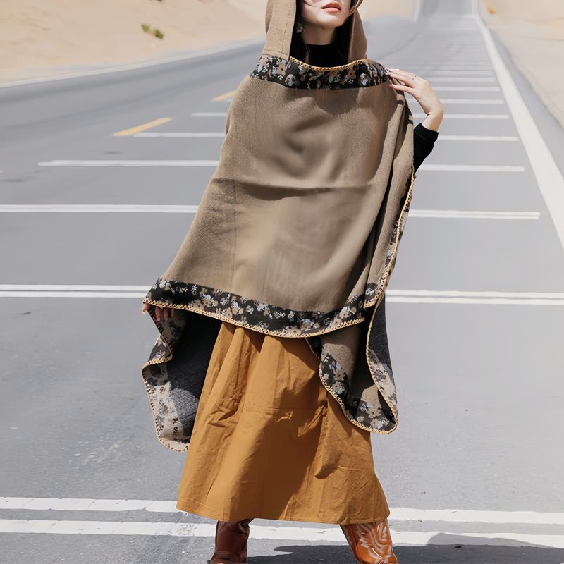 Chaleco con Capucha de Flores Pequeñas Tibetano Tibetan Small Floral Hooded Shawl