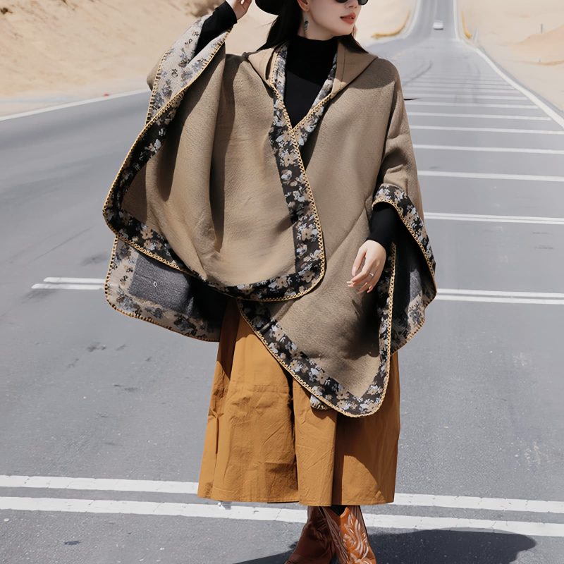 Chaleco con Capucha de Flores Pequeñas Tibetano Tibetan Small Floral Hooded Shawl