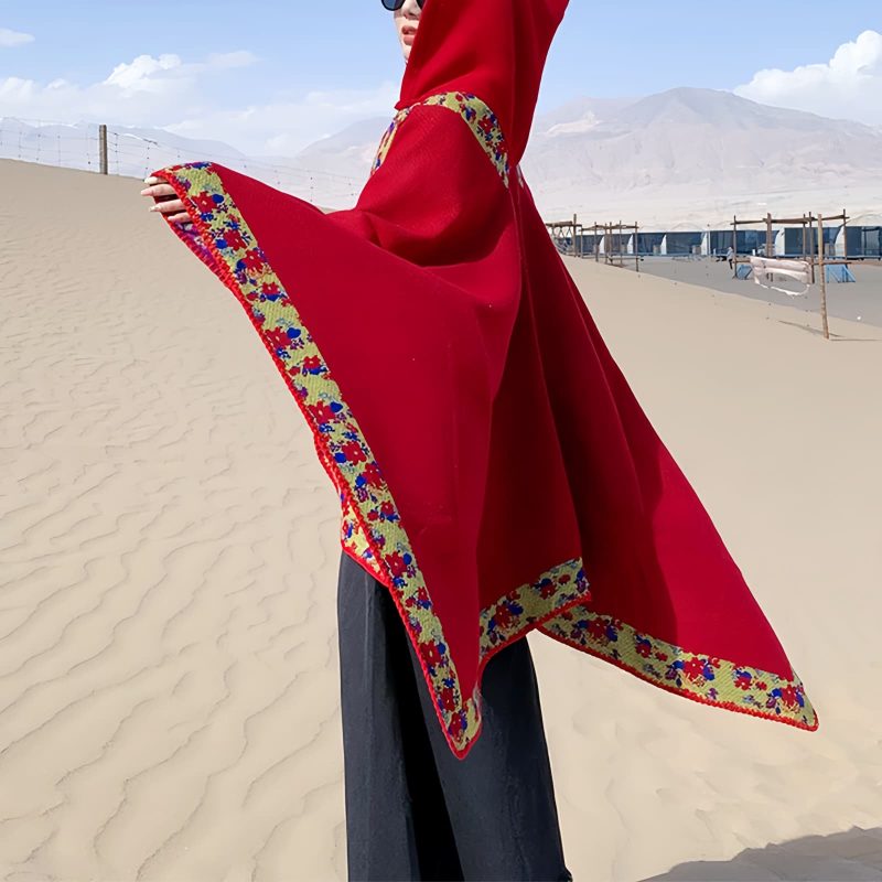 Chaleco con Capucha de Flores Pequeñas Tibetano Tibetan Small Floral Hooded Shawl