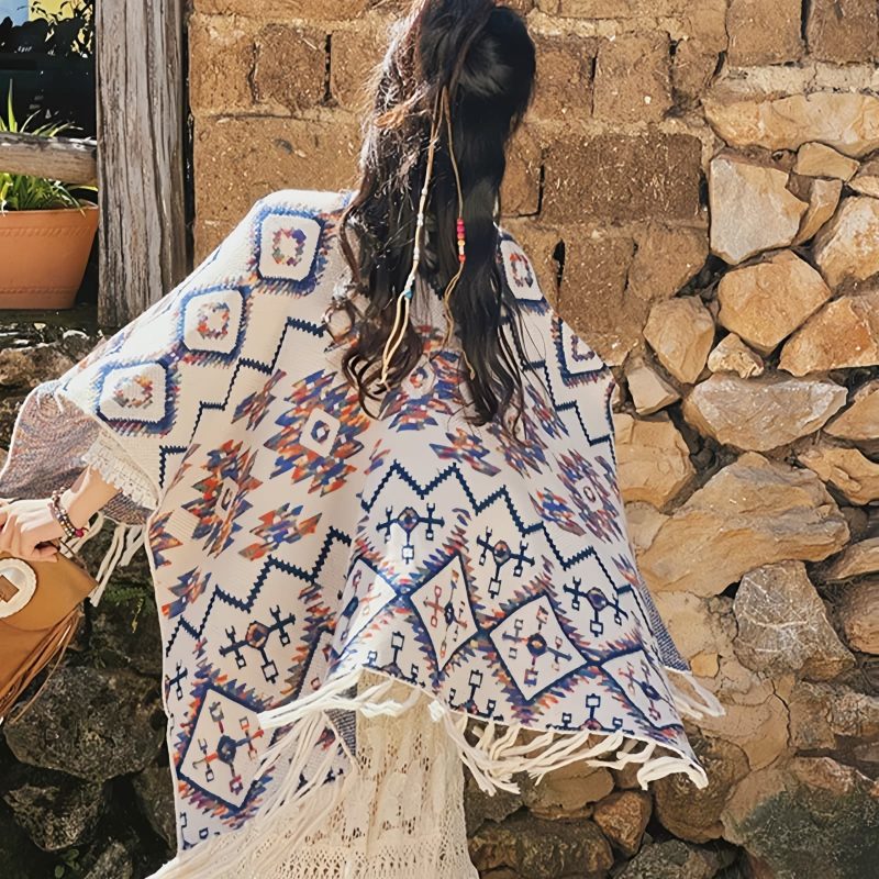 Bufanda Envolvente de Rayas Tibetana de Poliéster Tibetan Polyester Striped Shawl Wrap