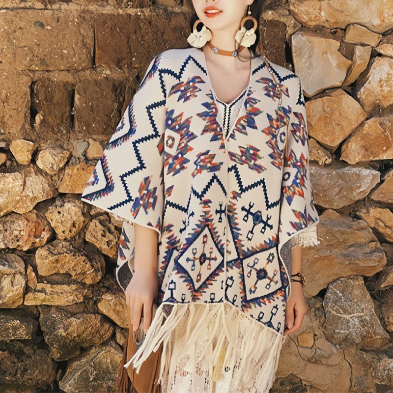 Bufanda Envolvente de Rayas Tibetana de Poliéster Tibetan Polyester Striped Shawl Wrap