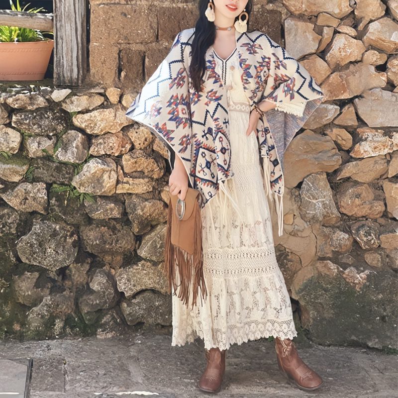 Bufanda Envolvente de Rayas Tibetana de Poliéster Tibetan Polyester Striped Shawl Wrap