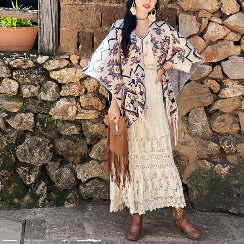 Bufanda Envolvente de Rayas Tibetana de Poliéster Tibetan Polyester Striped Shawl Wrap