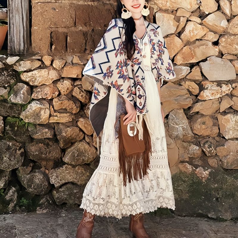 Bufanda Envolvente de Rayas Tibetana de Poliéster Tibetan Polyester Striped Shawl Wrap