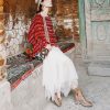 Xale Tibetano Listrado com Borlas e Gola Tibetan Striped Pullover Tassel Shawl