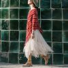 Xale Tibetano Listrado com Borlas e Gola Tibetan Striped Pullover Tassel Shawl