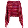 Xale Tibetano Listrado com Borlas e Gola Tibetan Striped Pullover Tassel Shawl