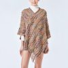 Xale Tibetano Listrado com Borlas e Gola Tibetan Striped Pullover Tassel Shawl