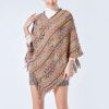 Xale Tibetano Listrado com Borlas e Gola Tibetan Striped Pullover Tassel Shawl