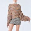 Xale Tibetano Listrado com Borlas e Gola Tibetan Striped Pullover Tassel Shawl