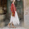 Xale Tibetano Listrado com Borlas e Gola Tibetan Striped Pullover Tassel Shawl