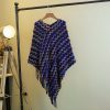 Xale Tibetano Listrado com Borlas e Gola Tibetan Striped Pullover Tassel Shawl