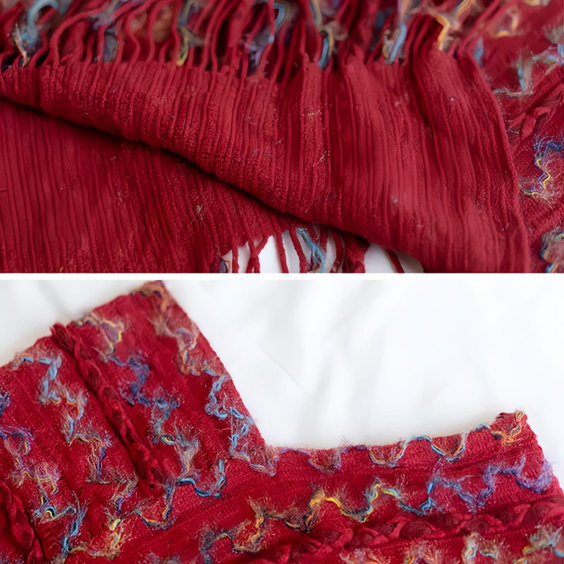 Xale Tibetano Listrado com Borlas e Gola Tibetan Striped Pullover Tassel Shawl