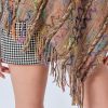 Xale Tibetano Listrado com Borlas e Gola Tibetan Striped Pullover Tassel Shawl