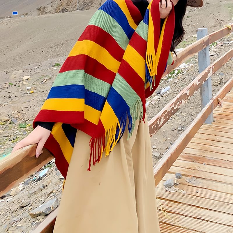 Xale Aconchegante de Viagem com Design de Borlas Tibetanas Tibetan Tassel Design Cozy Travel Shawl