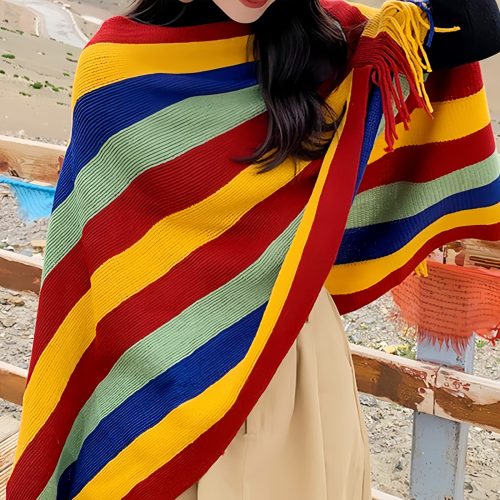 Chal Chalina Tibetana con Borlas: Acogedora y para Viajes Chal Chalina Tibetana con Borlas: Acogedora y para Viajes
