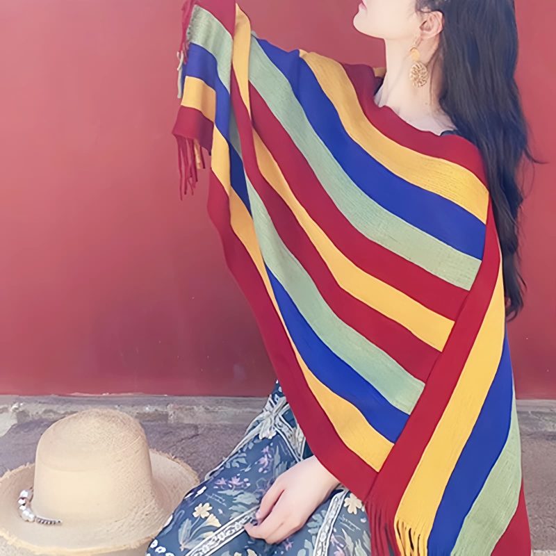 Xale Aconchegante de Viagem com Design de Borlas Tibetanas Tibetan Tassel Design Cozy Travel Shawl