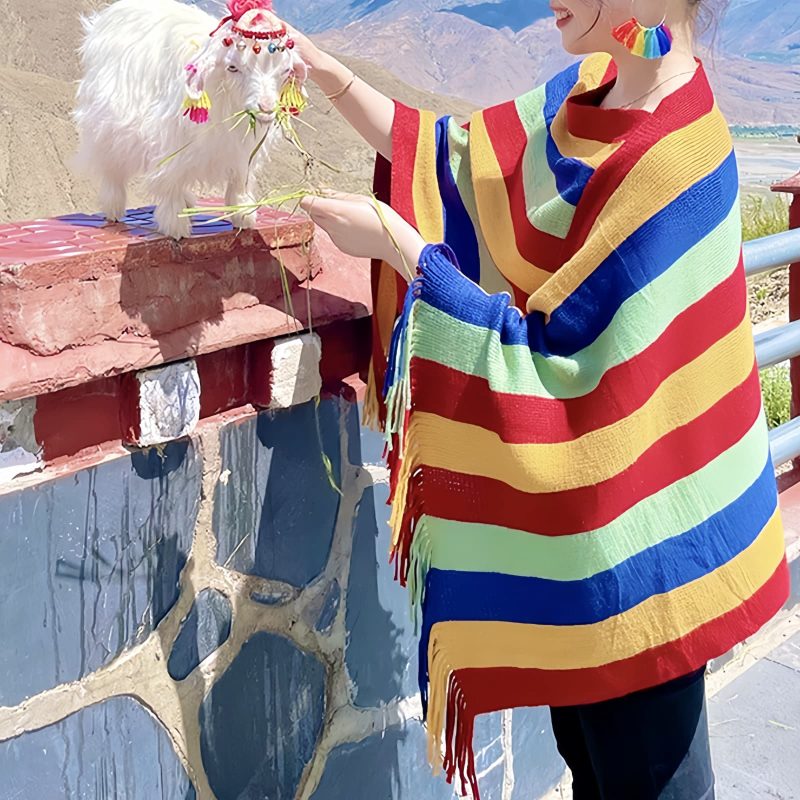 Xale Aconchegante de Viagem com Design de Borlas Tibetanas Tibetan Tassel Design Cozy Travel Shawl