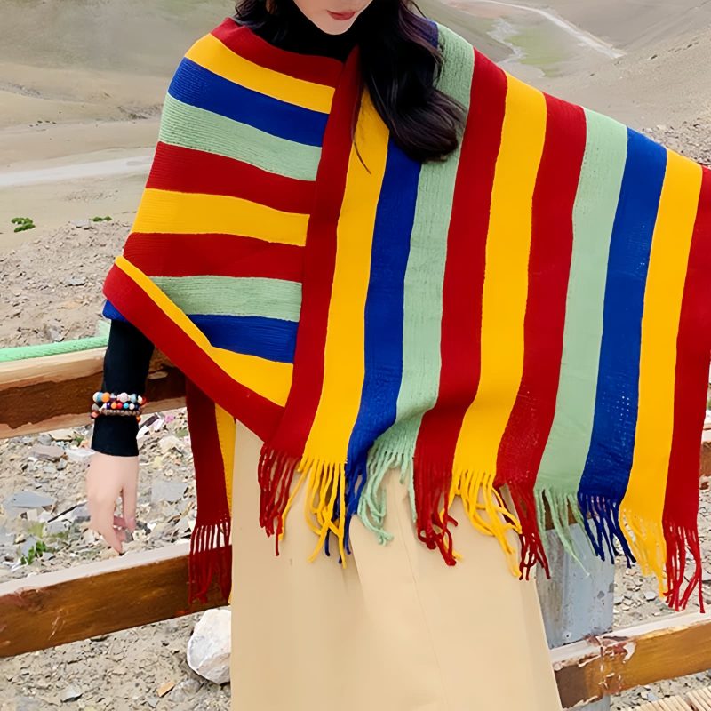 Xale Aconchegante de Viagem com Design de Borlas Tibetanas Tibetan Tassel Design Cozy Travel Shawl