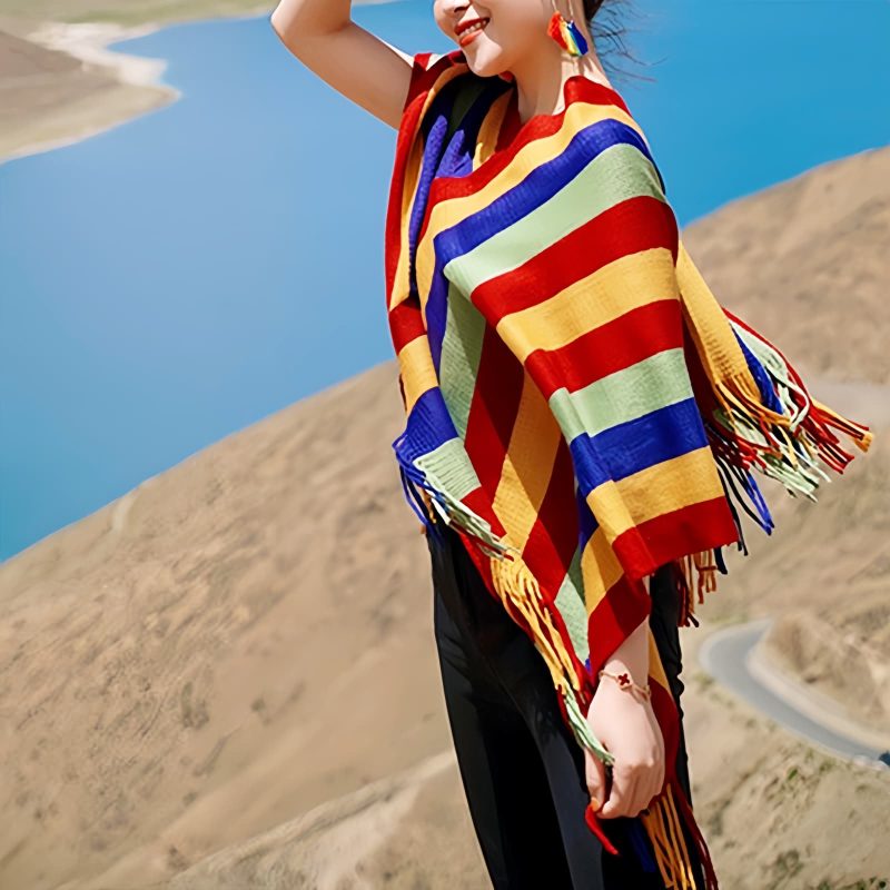 Xale Aconchegante de Viagem com Design de Borlas Tibetanas Tibetan Tassel Design Cozy Travel Shawl