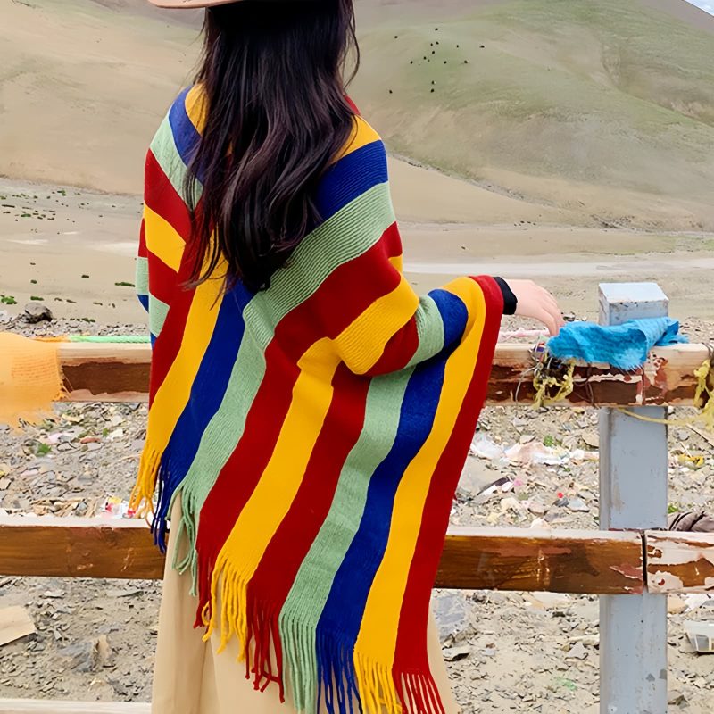 Xale Aconchegante de Viagem com Design de Borlas Tibetanas Tibetan Tassel Design Cozy Travel Shawl