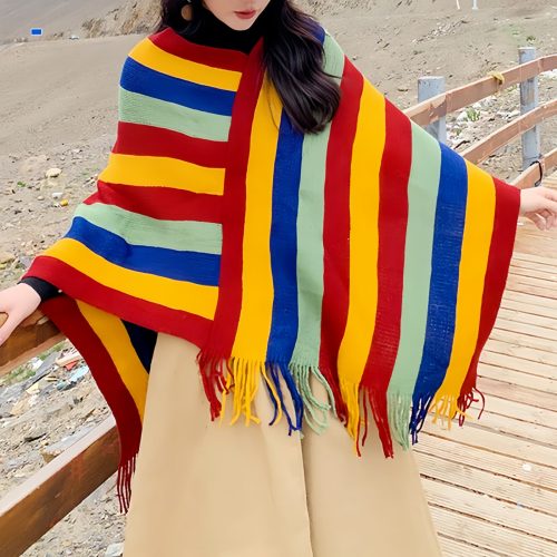 Chal Chalina Tibetana con Borlas: Acogedora y para Viajes Chal Chalina Tibetana con Borlas: Acogedora y para Viajes