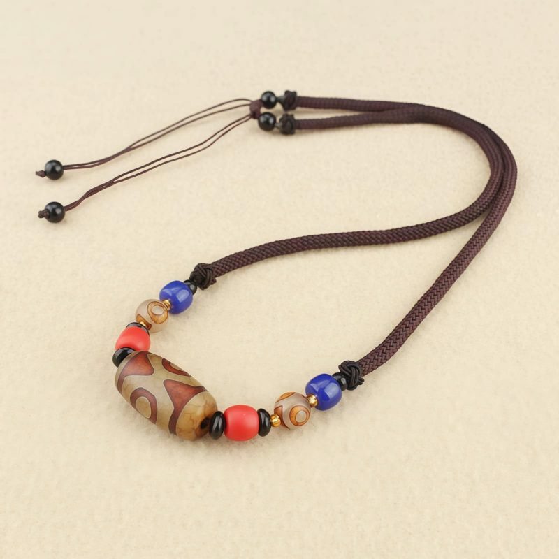Collar de Protección con Cuenta Dzi de Tres Ojos Tibetana Tibetan Three-Eye Dzi Bead Protection Necklace