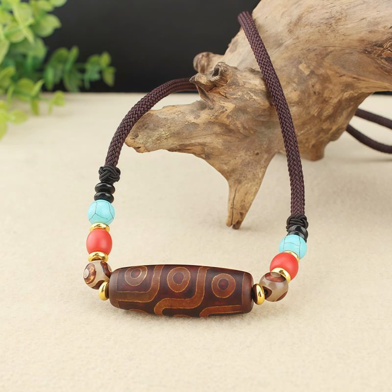 Collar de Protección con Cuenta Dzi de Tres Ojos Tibetana Tibetan Three-Eye Dzi Bead Protection Necklace