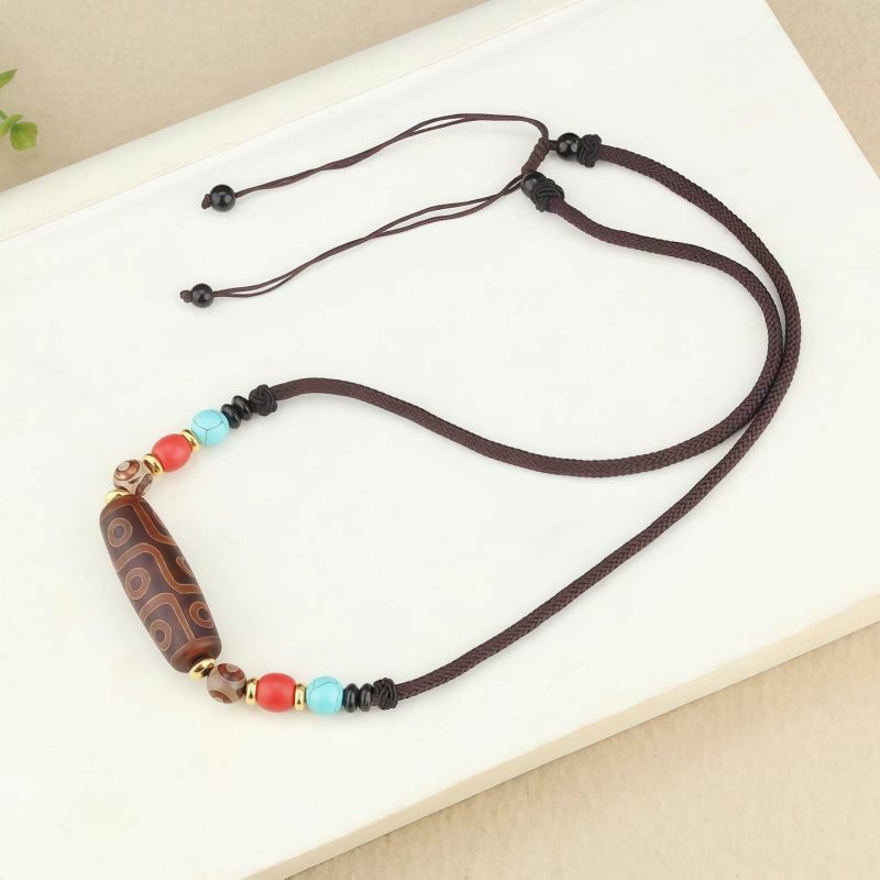 Collar de Protección con Cuenta Dzi de Tres Ojos Tibetana Tibetan Three-Eye Dzi Bead Protection Necklace