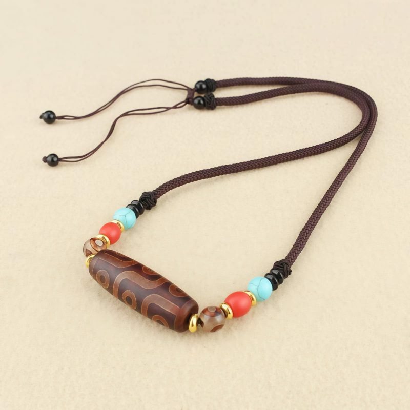 Collar de Protección con Cuenta Dzi de Tres Ojos Tibetana Tibetan Three-Eye Dzi Bead Protection Necklace