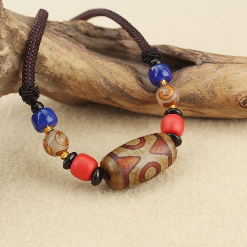 Collar de Protección con Cuenta Dzi de Tres Ojos Tibetana Tibetan Three-Eye Dzi Bead Protection Necklace